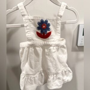 Charming White Dress with Blue and Red Flower Applique